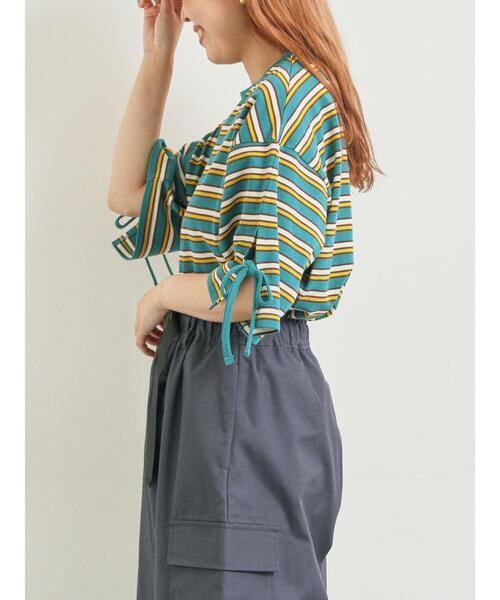 SM2（エスエムツー）の「マルチボーダー袖スリットリボンTシャツ（Tシャツ/カットソー・レディース・グリーン/レッド/ピンク/ネイビー/ベージュ・F）」の11枚目の写真