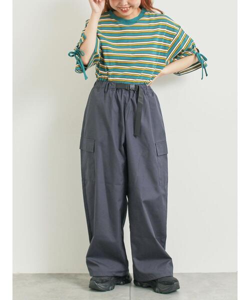 SM2（エスエムツー）の「マルチボーダー袖スリットリボンTシャツ（Tシャツ/カットソー・レディース・グリーン/レッド/ピンク/ネイビー/ベージュ・F）」の12枚目の写真