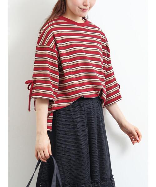 SM2（エスエムツー）の「マルチボーダー袖スリットリボンTシャツ（Tシャツ/カットソー・レディース・グリーン/レッド/ピンク/ネイビー/ベージュ・F）」の15枚目の写真