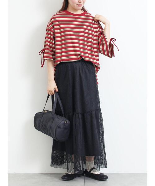 SM2（エスエムツー）の「マルチボーダー袖スリットリボンTシャツ（Tシャツ/カットソー・レディース・グリーン/レッド/ピンク/ネイビー/ベージュ・F）」の16枚目の写真