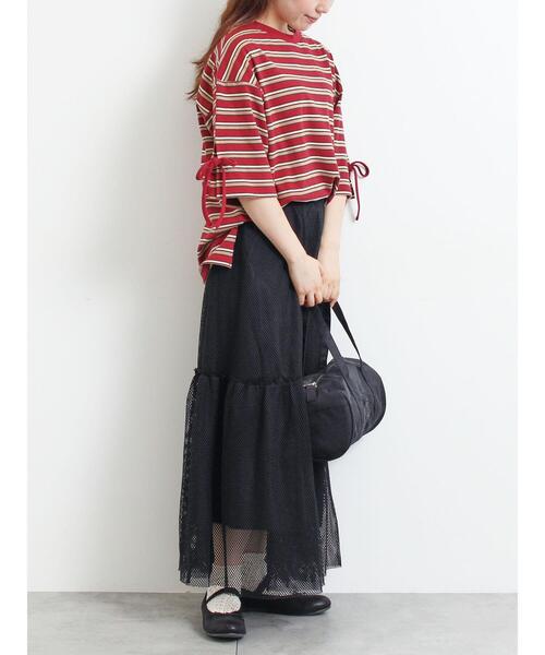 SM2（エスエムツー）の「マルチボーダー袖スリットリボンTシャツ（Tシャツ/カットソー・レディース・グリーン/レッド/ピンク/ネイビー/ベージュ・F）」の18枚目の写真