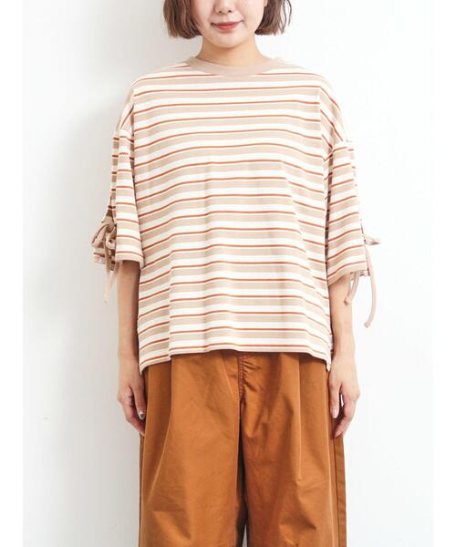 SM2（エスエムツー）の「マルチボーダー袖スリットリボンTシャツ（Tシャツ/カットソー・レディース・グリーン/レッド/ピンク/ネイビー/ベージュ・F）」の19枚目の写真