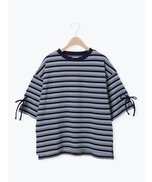 SM2（エスエムツー）の「マルチボーダー袖スリットリボンTシャツ（Tシャツ/カットソー・レディース・グリーン/レッド/ピンク/ネイビー/ベージュ・F）」の6枚目の写真