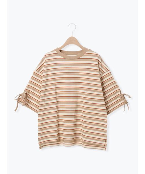 SM2（エスエムツー）の「マルチボーダー袖スリットリボンTシャツ（Tシャツ/カットソー・レディース・グリーン/レッド/ピンク/ネイビー/ベージュ・F）」の7枚目の写真