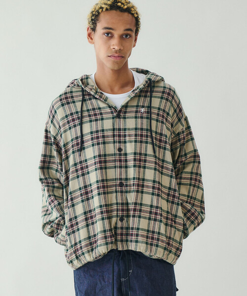 GYMPHLEX（ジムフレックス）の「Gymphlex | ネルチェック フードシャツ MEN（シャツ/ブラウス・メンズ・ブラック系その他/ベージュ系その他・L/M）」の7枚目の写真