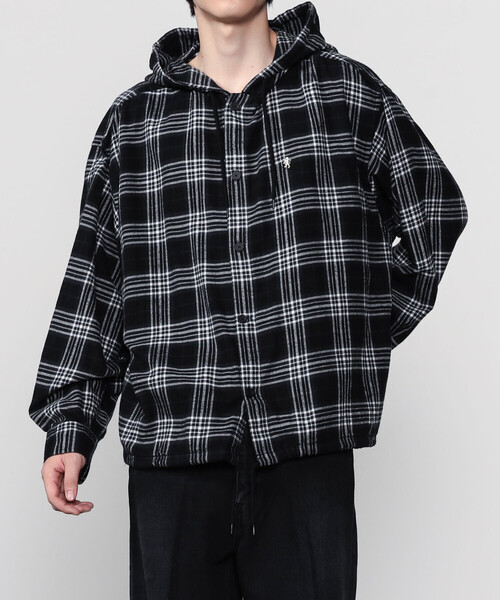 GYMPHLEX（ジムフレックス）の「Gymphlex | ネルチェック フードシャツ MEN（シャツ/ブラウス・メンズ・ブラック系その他/ベージュ系その他・L/M）」の2枚目の写真