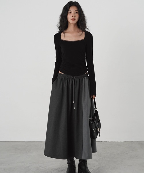 Fano Studios（ファノ ストゥディオズ）の「バイカラースレアスカート EM25a065【EIGHTHMONTH】（スカート・レディース・ダークグレー・L/M/S）」の8枚目の写真