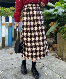 スカート 千鳥格子 チェック ペンシルスカート ロング丈 ひざ下丈 カジュアル