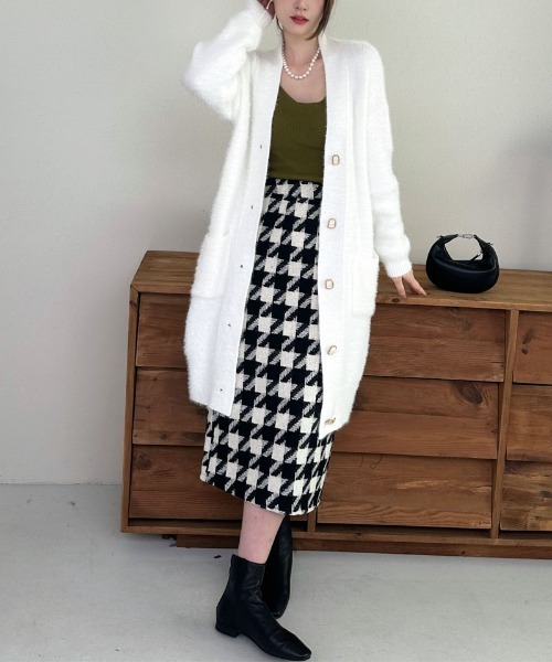 shoppinggo(ショッピングゴー)の「スカート 千鳥格子 チェック ペンシルスカート ロング丈 ひざ下丈 カジュアル(スカート・レディース・ブラック/ブラウン・FREE)」の21枚目の写真