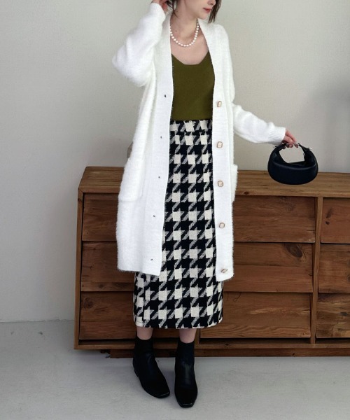 shoppinggo(ショッピングゴー)の「スカート 千鳥格子 チェック ペンシルスカート ロング丈 ひざ下丈 カジュアル(スカート・レディース・ブラック/ブラウン・FREE)」の13枚目の写真
