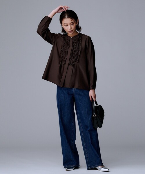 UNTITLED フリルサテンブラウス 1枚で着映え/オンオフ着回し】フリルサテンブラウス（シャツ