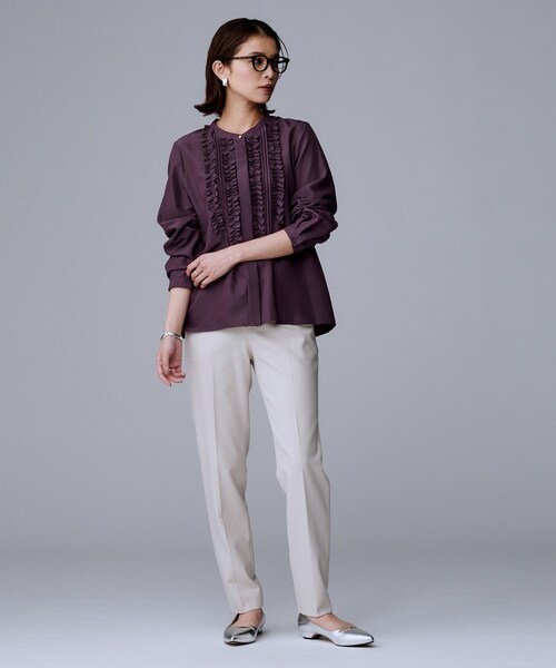 UNTITLED フリルサテンブラウス UNTITLED ブラウス シャツ 「1枚で着映え/オンオフ着回し