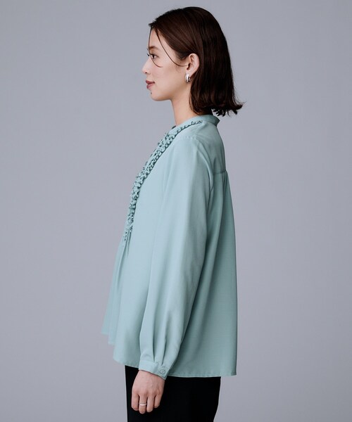 セール】【1枚で着映え/オンオフ着回し】フリルサテンブラウス（シャツ