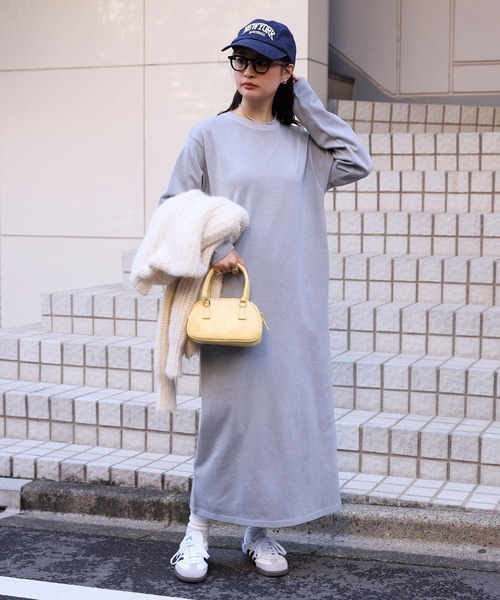 ルフィル★美品★ソフトストレッチダンボールワンピース★ロング丈★スリット セール】<アンチピリング/ウォッシャブル>ヴィンテージライク