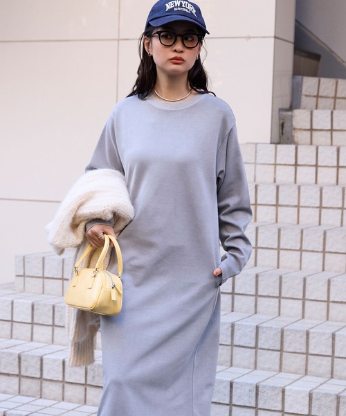 ルフィル★美品★ソフトストレッチダンボールワンピース★ロング丈★スリット MONO-MART（モノマート） ワンピース 「アンチピリング/ウォッシャブル