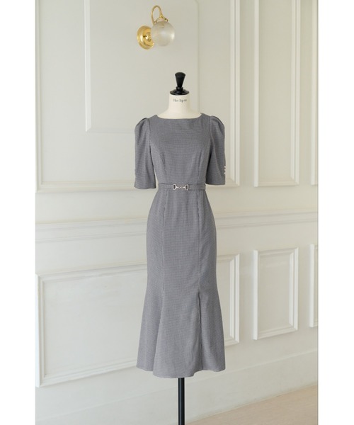 Houndstooth Belted Mermaid Dress