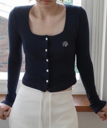 A'GEM/9 × .kom 『muah muah/ムーアムーア』 SQUARE NECK CROP CARDIGAN/スクエアネック クロップカーディガン