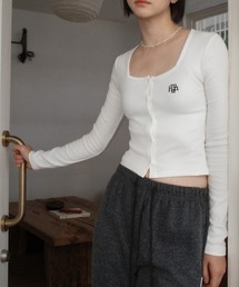 A'GEM/9 × .kom 『muah muah/ムーアムーア』 SQUARE NECK CROP CARDIGAN/スクエアネック クロップカーディガン