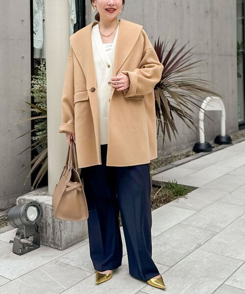 NOLLEY’S Sophi（ノーリーズソフィ）の「SUPER140リバーショールコート（その他アウター・レディース・ダークブラウン/キャメル/ベージュ/ネイビー・38/36）」の8枚目の写真