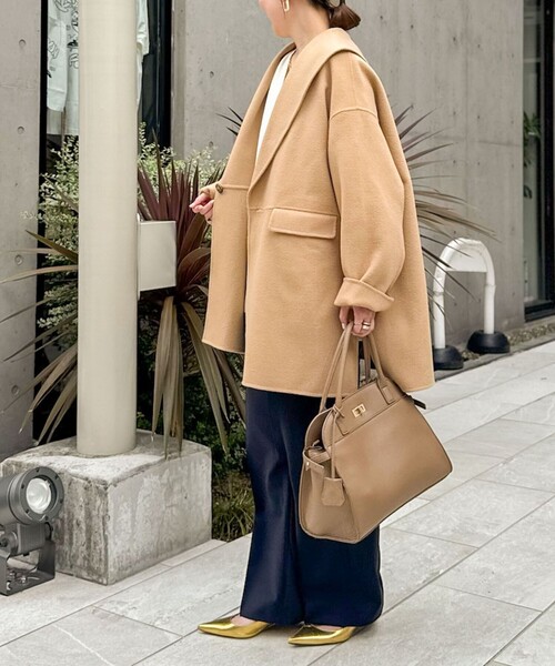 NOLLEY’S Sophi（ノーリーズソフィ）の「SUPER140リバーショールコート（その他アウター・レディース・ダークブラウン/キャメル/ベージュ/ネイビー・38/36）」の9枚目の写真