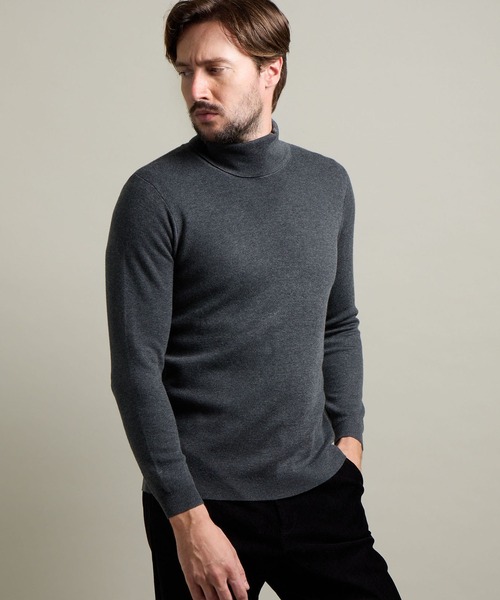 HIDEAWAYS BLACK】シルク混 ミラノリブタートルネックニット（ニット