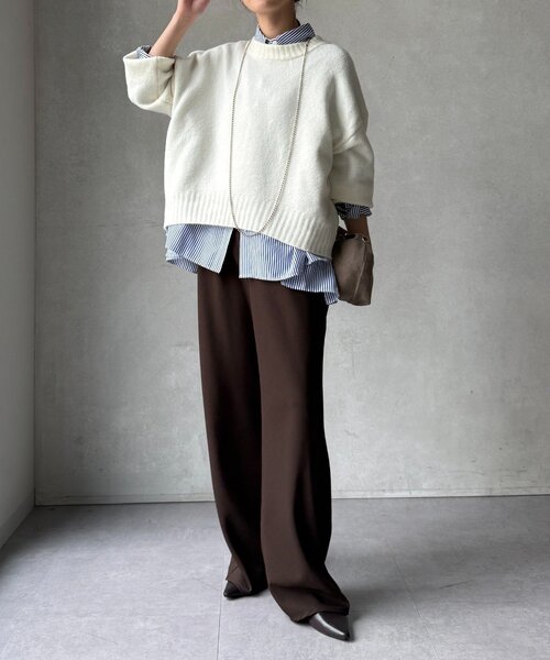 DouDou(ドゥドゥ)の「【WEB限定】クルーネックショートプルオーバー(ニット/セーター・レディース・レッド/キャメル/オフホワイト/チャコールグレー・FREE)」の12枚目の写真