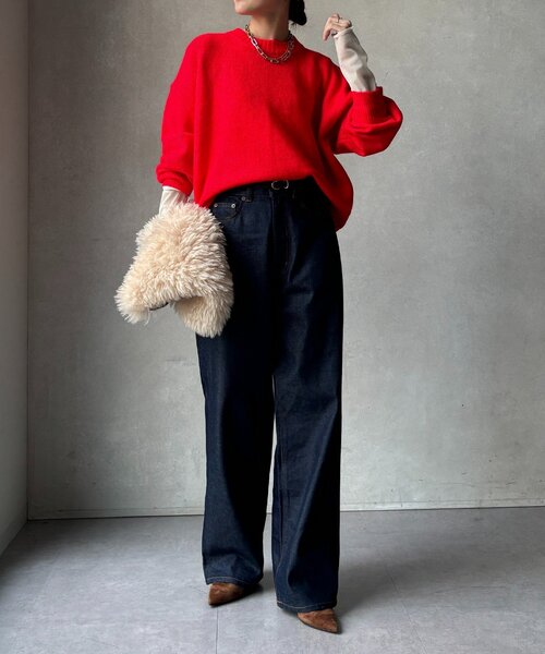DouDou(ドゥドゥ)の「【WEB限定】クルーネックショートプルオーバー(ニット/セーター・レディース・レッド/キャメル/オフホワイト/チャコールグレー・FREE)」の10枚目の写真