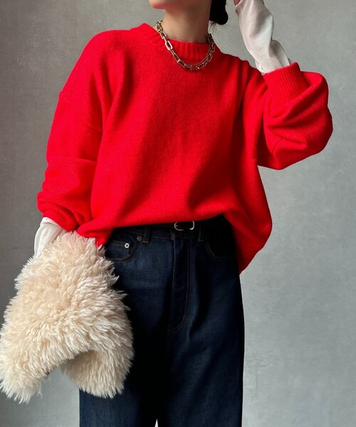 DouDou(ドゥドゥ)の「【WEB限定】クルーネックショートプルオーバー(ニット/セーター・レディース・レッド/キャメル/オフホワイト/チャコールグレー・FREE)」の19枚目の写真