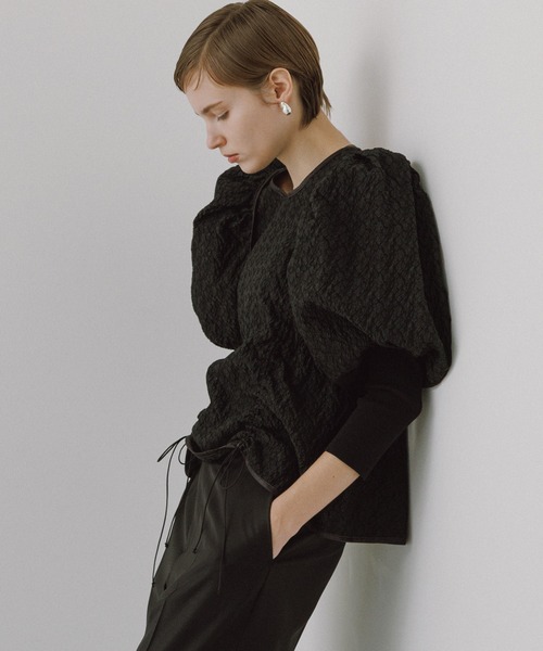 ジャガードコンビギャザートップス（Tシャツ/カットソー）｜ADAM ET