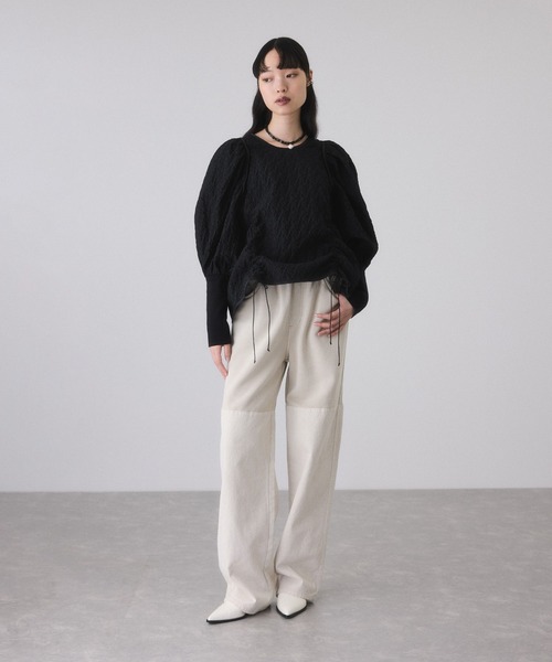 ADAM ET ROPE'（アダムエロペ）の「ジャガードコンビギャザートップス（Tシャツ/カットソー・レディース・ブラック/オフホワイト・FREE）」の11枚目の写真