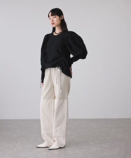 ADAM ET ROPE'（アダムエロペ）の「ジャガードコンビギャザートップス（Tシャツ/カットソー・レディース・ブラック/オフホワイト・FREE）」の12枚目の写真