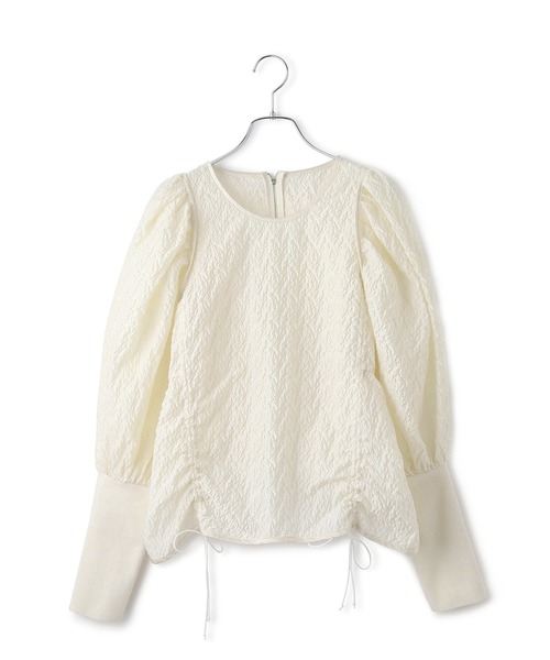 ADAM ET ROPE'（アダムエロペ）の「ジャガードコンビギャザートップス（Tシャツ/カットソー・レディース・ブラック/オフホワイト・FREE）」の9枚目の写真