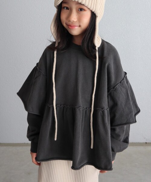 CIAOPANIC TYPY(チャオパニックティピー)の「【WEB限定】【KIDS】ピグメント加工フリルスウェット(Tシャツ/カットソー・キッズ・チャコールグレー/サックスブルー/ピンク/グレー・MEDIUM/LARGE/X-LARGE/XX-LARGE)」の16枚目の写真