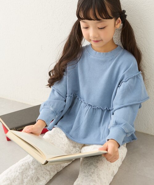 CIAOPANIC TYPY(チャオパニックティピー)の「【WEB限定】【KIDS】ピグメント加工フリルスウェット(Tシャツ/カットソー・キッズ・チャコールグレー/サックスブルー/ピンク/グレー・MEDIUM/LARGE/X-LARGE/XX-LARGE)」の5枚目の写真