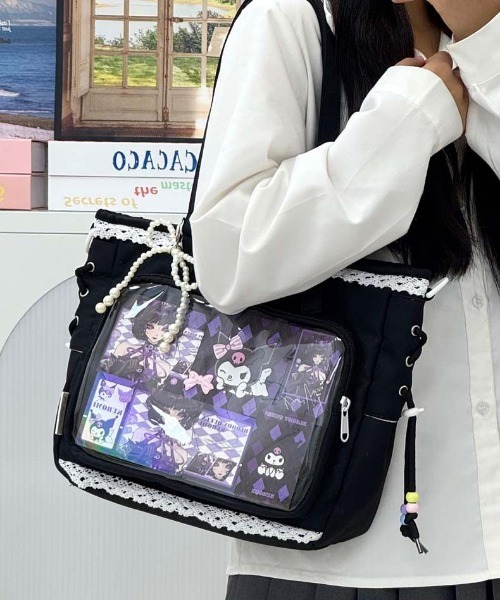FREE STYLISTS（フリー スタイリスト）の「Y2K 可愛い レース 多ポケット  大容量  痛バッグ  2WAY（ショルダーバッグ・レディース・ブラック・FREE）」の3枚目の写真