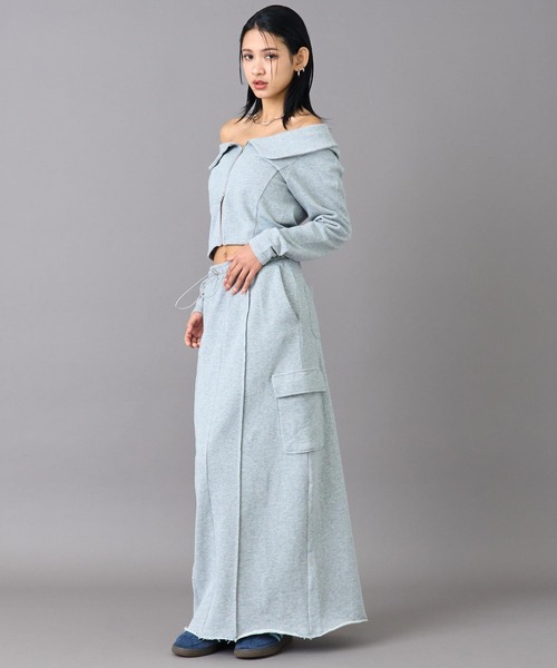 ANAP（アナップ）の「裏毛 スウェット カーゴ ロング スカート（スカート・レディース・グレー/ブラック・F）」の9枚目の写真