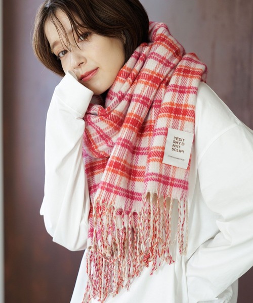 studio CLIP(スタディオクリップ)の「Wフェイスチェックストール(ストール/ショール・レディース・ブルー/ベージュ/イエロー/グリーン・FREE)」の2枚目の写真