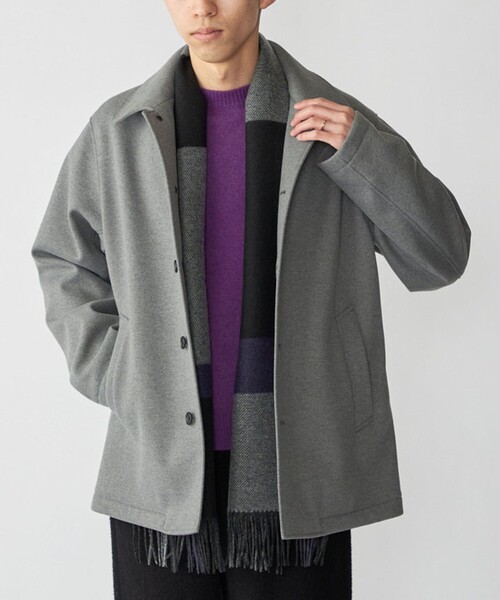 SHIPS（シップス）の「SHIPS: カシミヤ ダブルフェイス チェック マフラー（マフラー・メンズ・パープル/グレー/レッド/ブルー・ONE SIZE）」の4枚目の写真