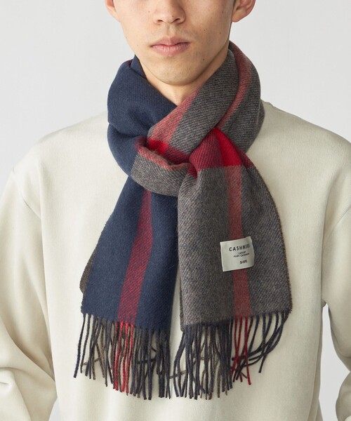 SHIPS: カシミヤ ダブルフェイス チェック マフラー（マフラー