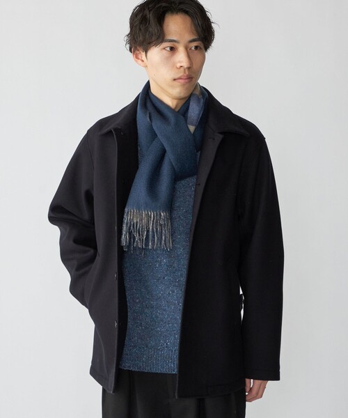 SHIPS（シップス）の「SHIPS: カシミヤ ダブルフェイス チェック マフラー（マフラー・メンズ・パープル/グレー/レッド/ブルー・ONE SIZE）」の3枚目の写真