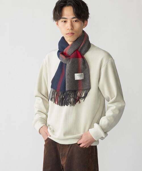 SHIPS（シップス）の「SHIPS: カシミヤ ダブルフェイス チェック マフラー（マフラー・メンズ・パープル/グレー/レッド/ブルー・ONE SIZE）」の5枚目の写真