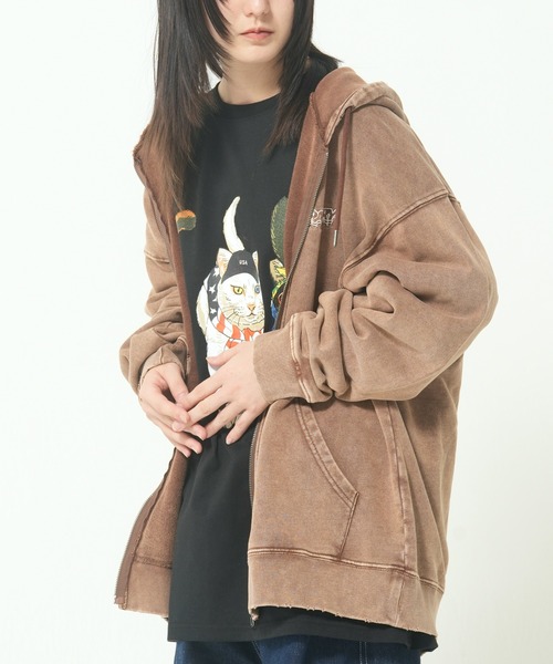 セール】スノーウォッシュダメージ加工裏毛ZIPパーカー(M1)（パーカー