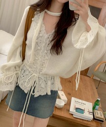 ルネ♡ボレロカーディガン リネンライク 透かし編みボレロカーディガン（カーディガン