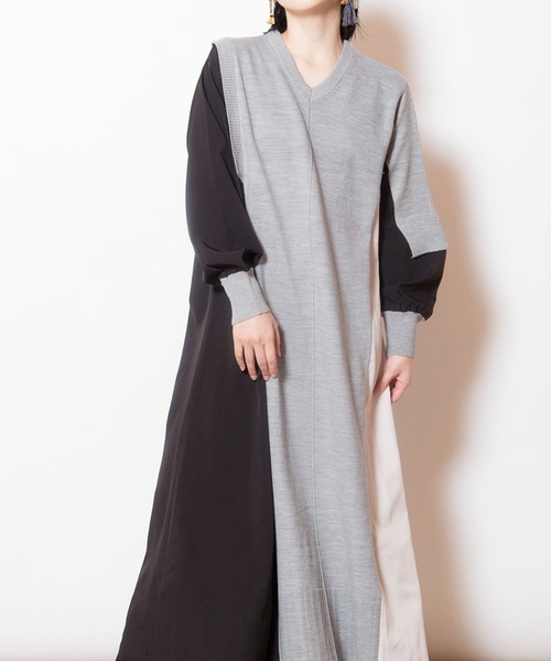 切替配色ニットワンピース（ワンピース）｜OSMOSIS（オズモーシス）の