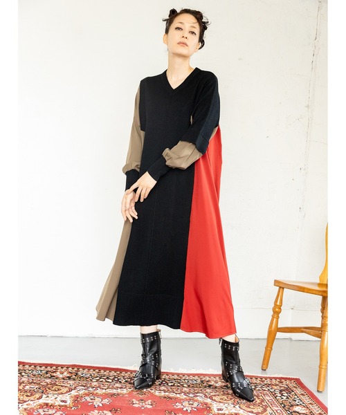 切替配色ニットワンピース（ワンピース）｜OSMOSIS（オズモーシス）の