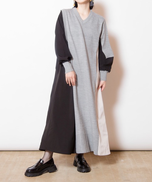 【即日発送】OSMOSIS 切替配色ニットワンピース 切替配色ニットワンピース（ワンピース）｜OSMOSIS（オズモーシス）の