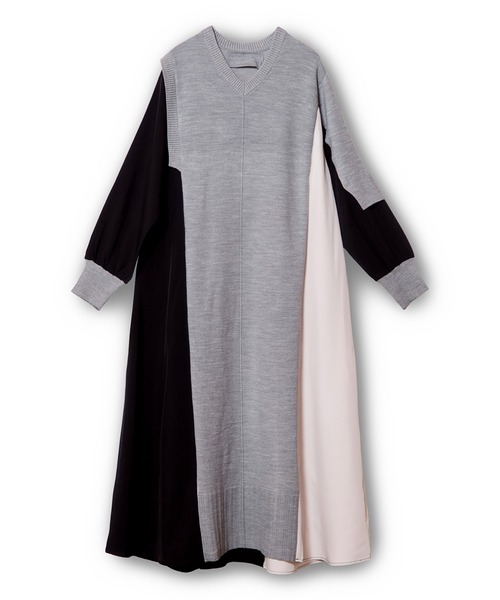 切替配色ニットワンピース（ワンピース）｜OSMOSIS（オズモーシス）の
