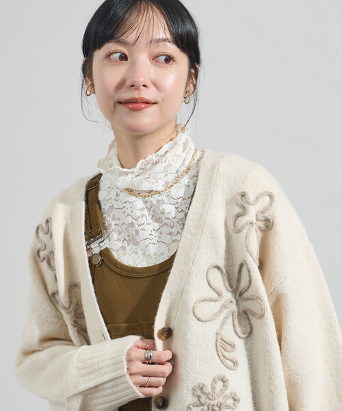 配色 コード刺繍 花柄 ニット カーディガン（カーディガン/ボレロ