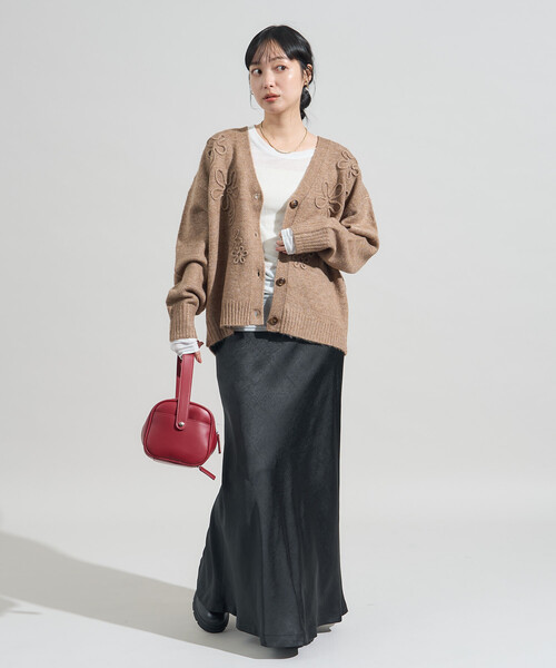 セール】配色 コード刺繍 花柄 ニット カーディガン（カーディガン