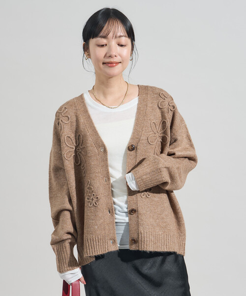 セール】配色 コード刺繍 花柄 ニット カーディガン（カーディガン